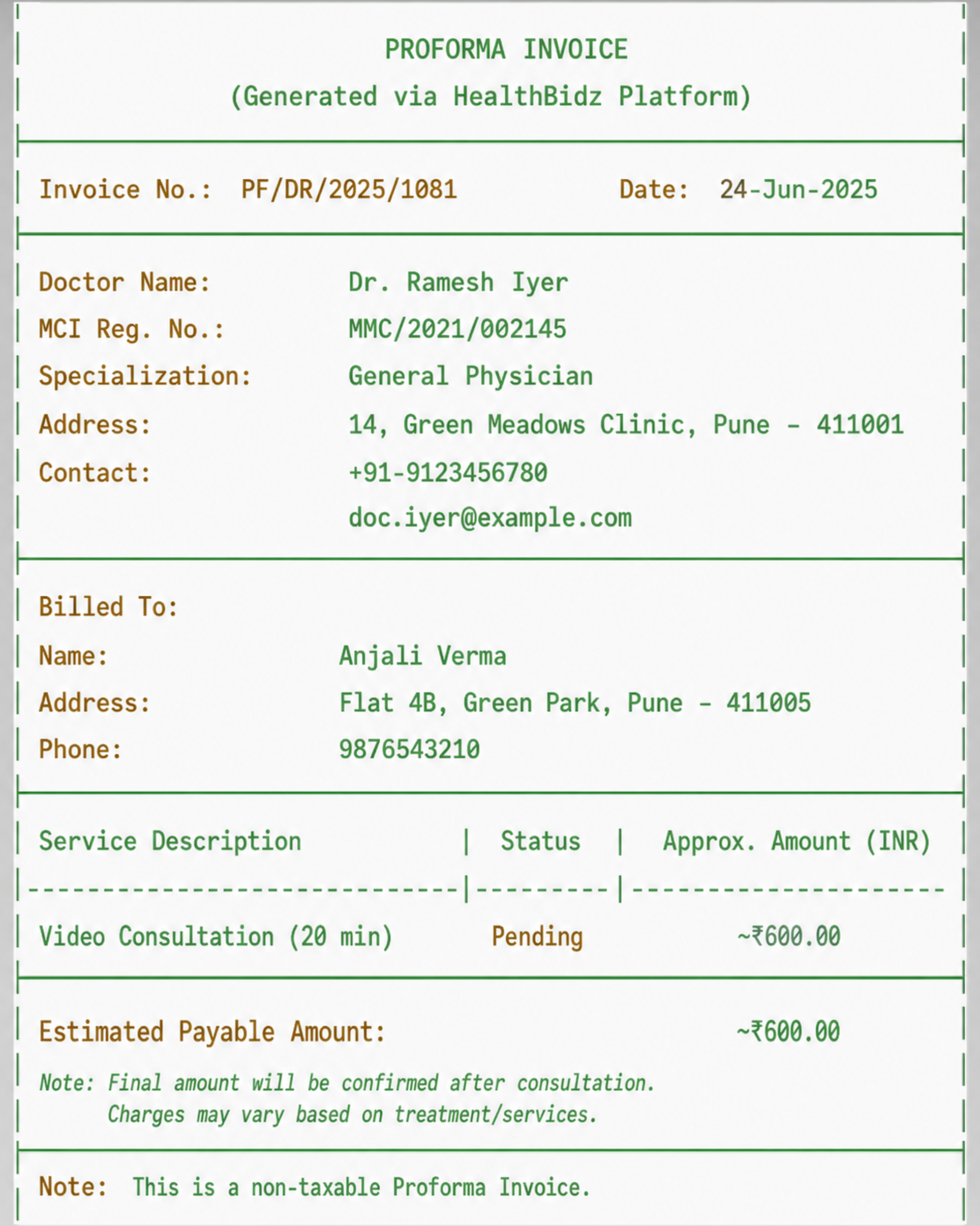 proforma bill